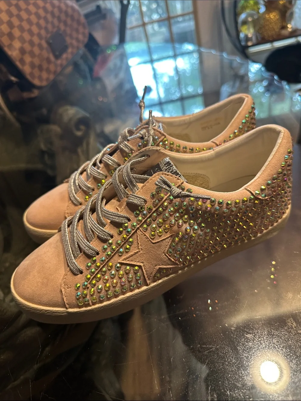 Mi.iM Pink Rhinestone Star Sneakers with Iridescent Gems 8.5